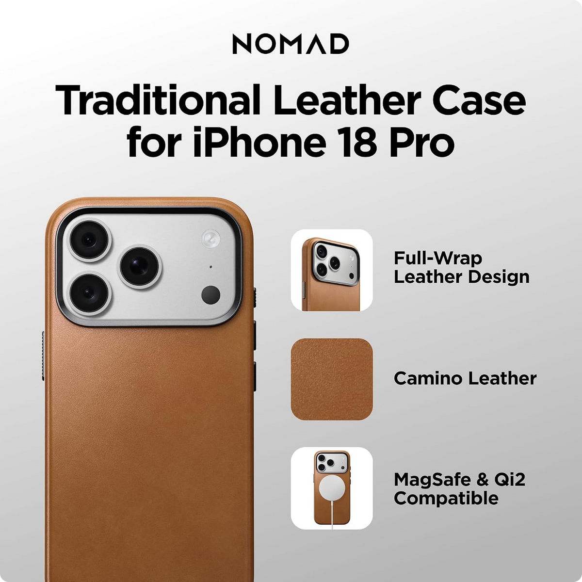 NOMAD Traditional Leather Case Compatible with iPhone 18 Pro Case Camino Leather