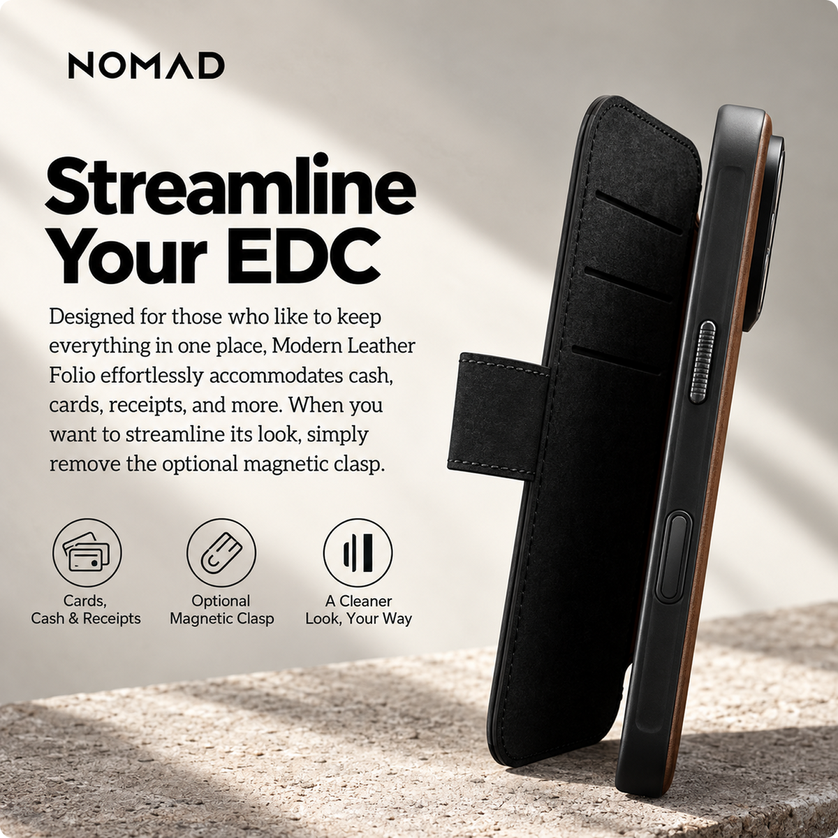 NOMAD Modern Leather Folio Brown for iPhone 18 Pro Max