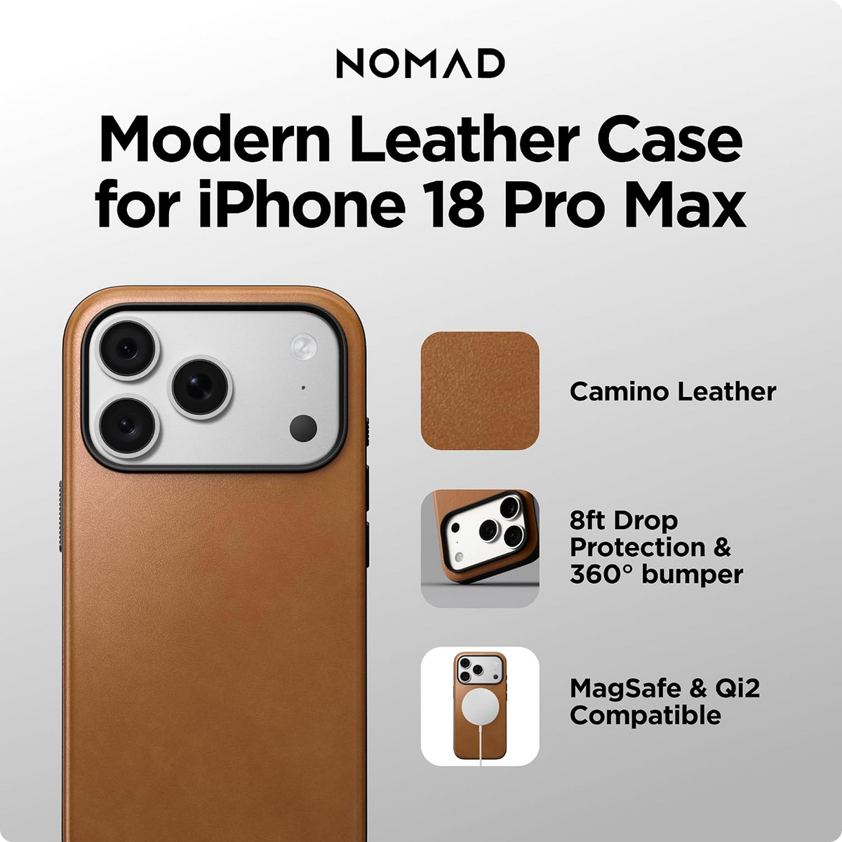 NOMAD Modern Leather iPhone 18 Pro Max Case Magsafe Camino Leather