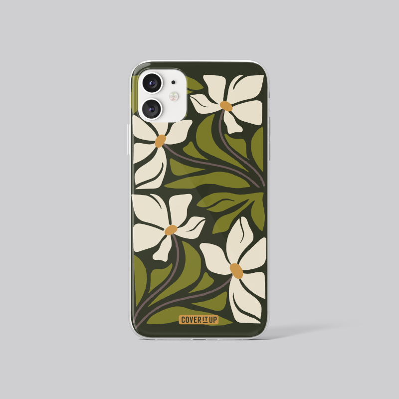 Green and White Floral Clear Silicone Case