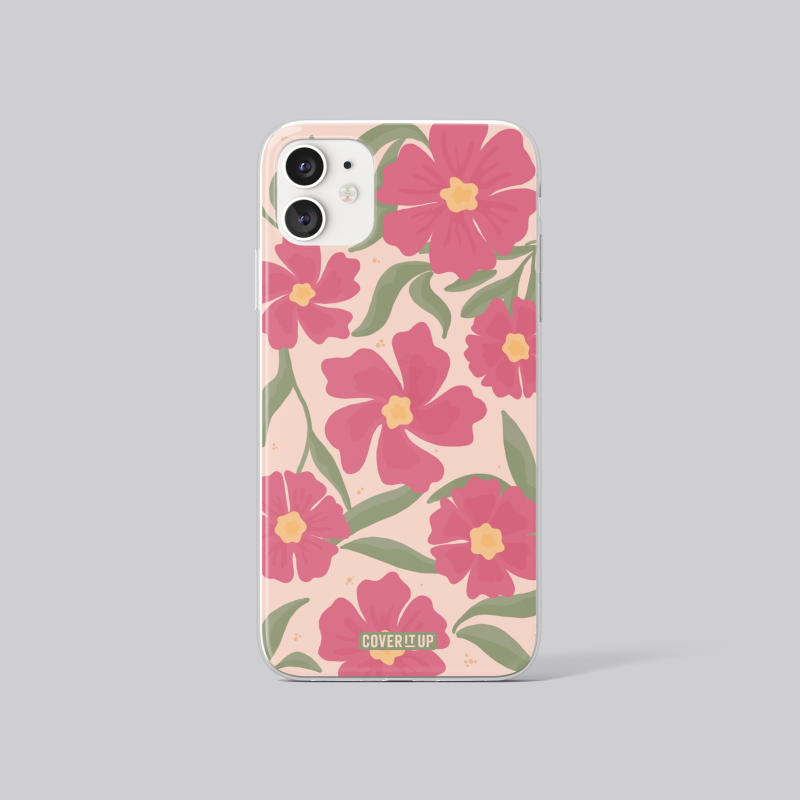 Pink Floral Clear Silicone Case