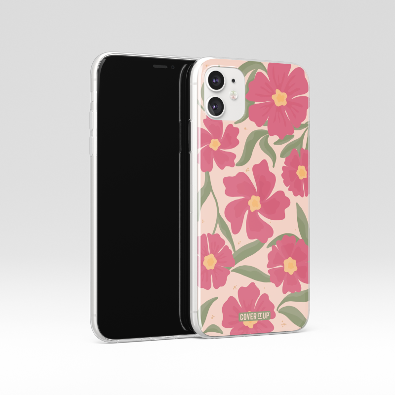 Pink Floral Clear Silicone Case