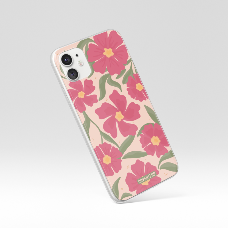 Pink Floral Clear Silicone Case