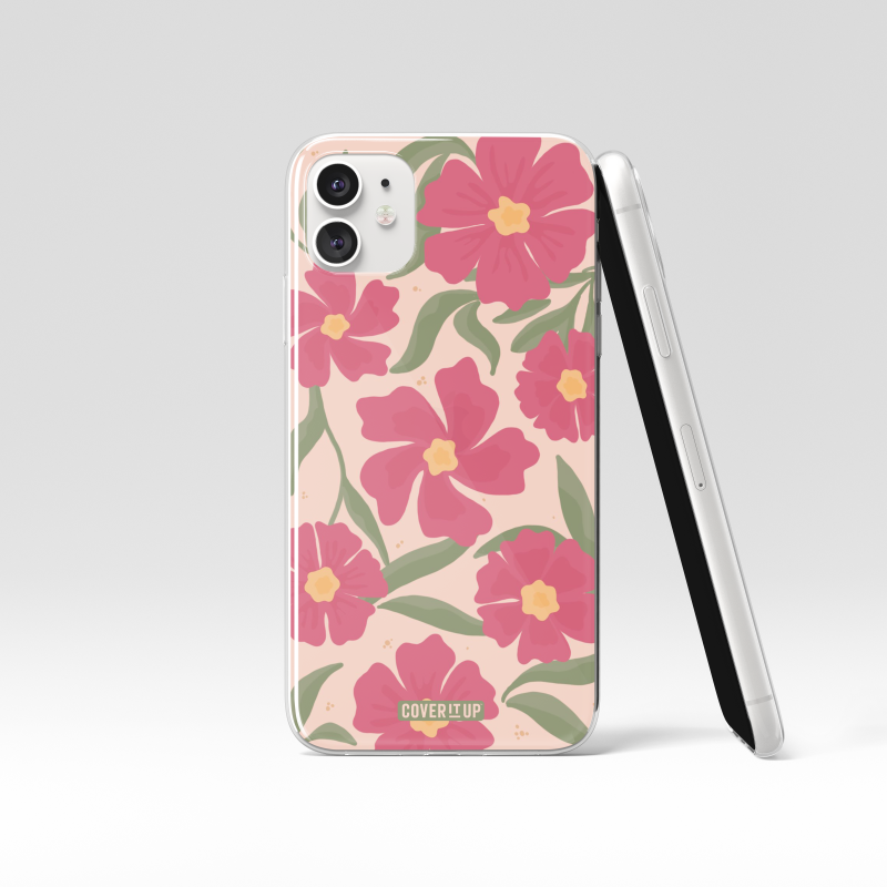 Pink Floral Clear Silicone Case