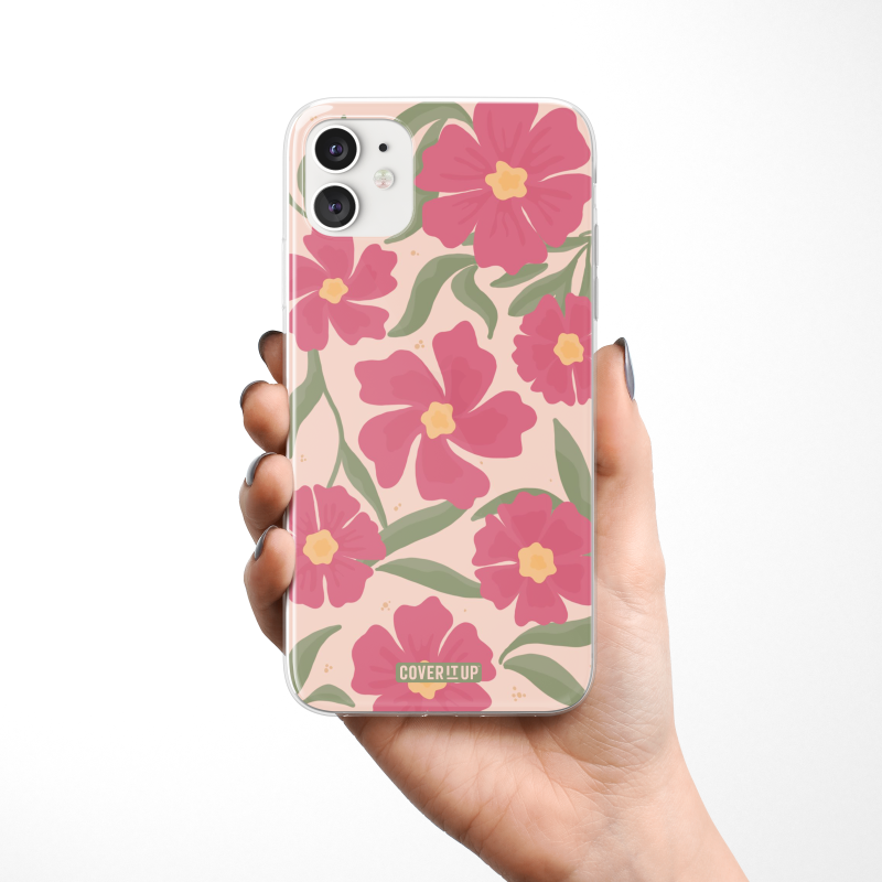 Pink Floral Clear Silicone Case