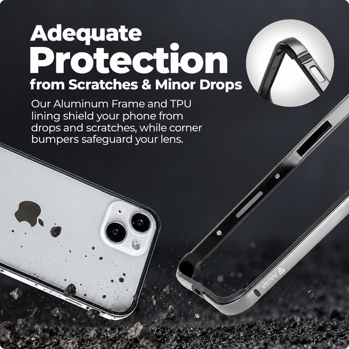 RAEGR Case | Anodized Aluminum Bumper | Magnetic Compatible | Edge Armor Protective Minimal Case Designed for iPhone 15 (6.1-Inch) 2023
