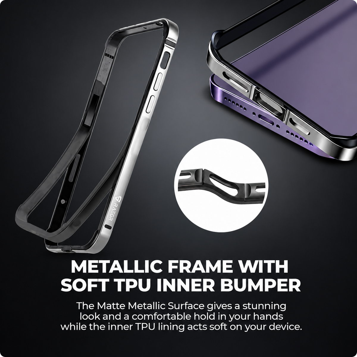 RAEGR Case | Anodized Aluminum Bumper | Magnetic Compatible | Edge Armor Protective Minimal Case Designed for iPhone 15 (6.1-Inch) 2023