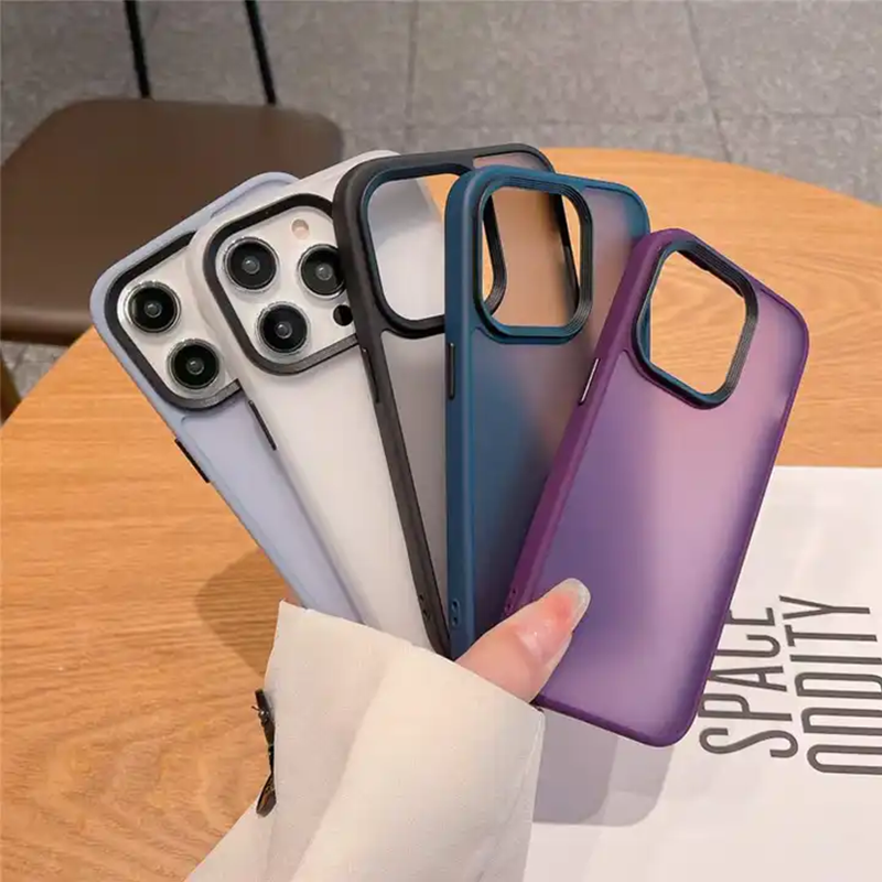Smoky Elegance Protective Case with Metal Camera Ring for iPhone 14 Series