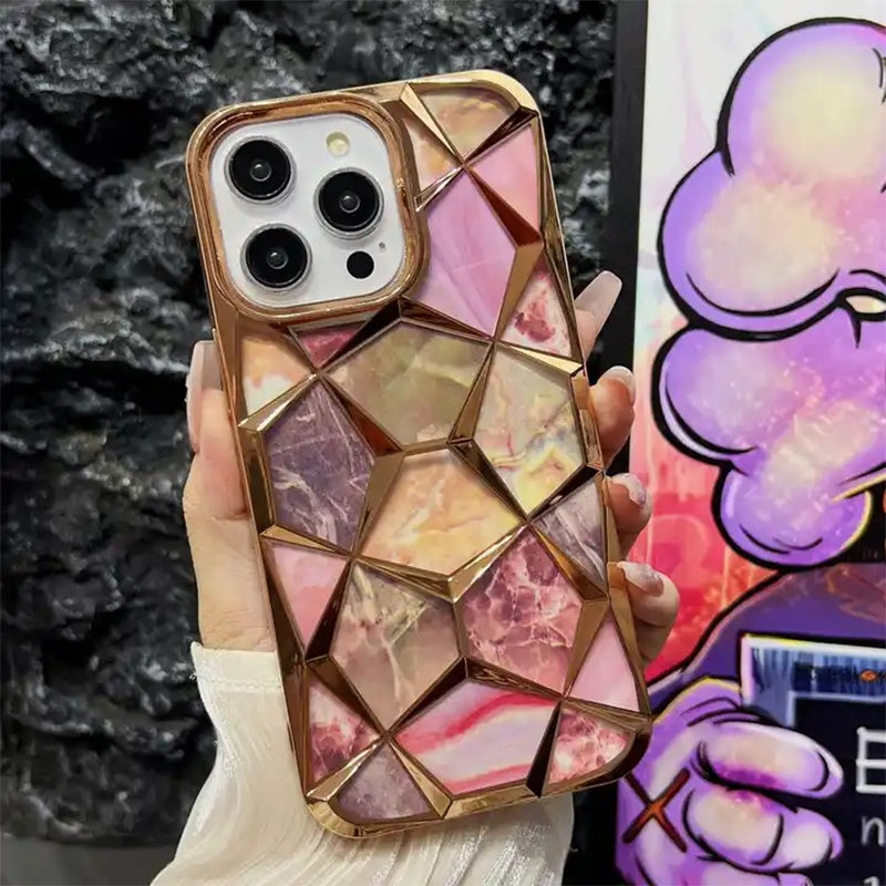 Colorful Plating Border Metal Shell Finish Marble Pattern Case