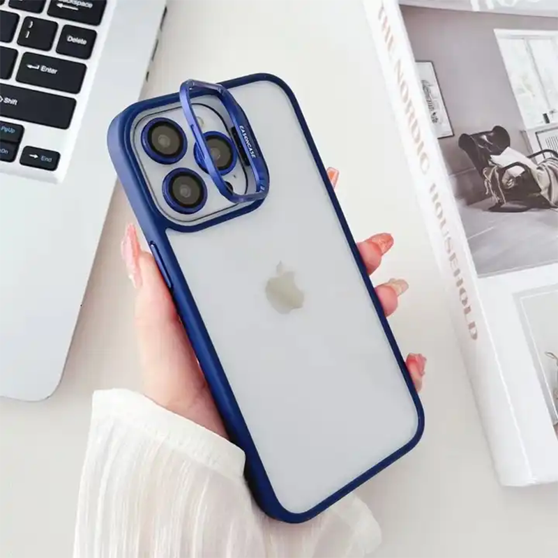 Functional Elegance: Metal Finish Stent Case with Kickstand For iPhone 15 Series