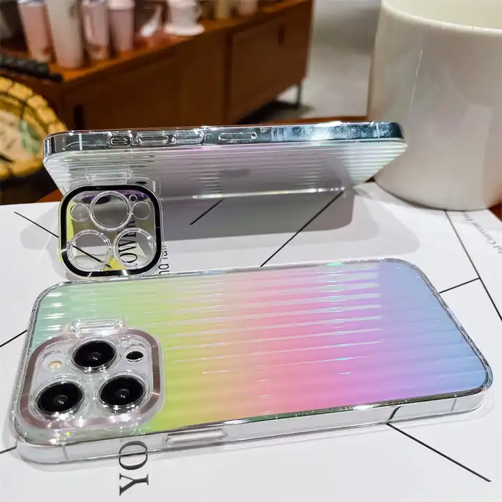 Colorful gradient Rainbow Camera Kickstand Case For iPhone 15 Series
