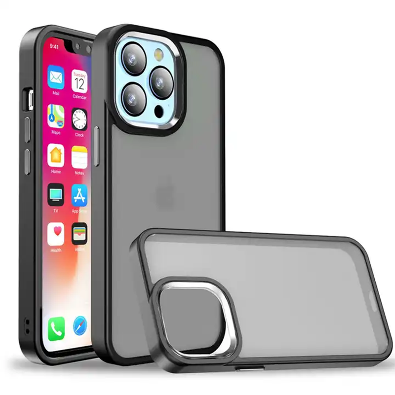 Smoky Elegance Protective Case with Metal Camera Ring for iPhone 15 Series
