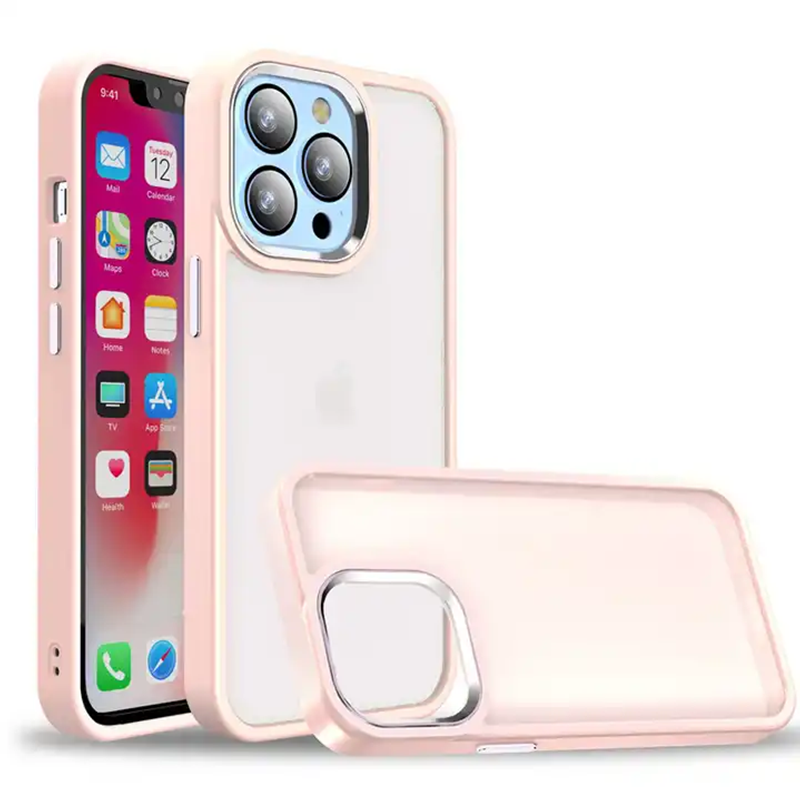 Smoky Elegance Protective Case with Metal Camera Ring for iPhone 15 Series