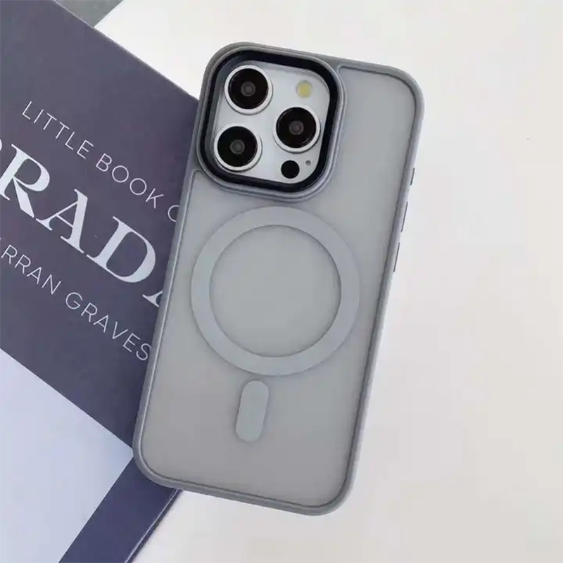 Smoky grey titanium plating lens shockproof matte Case with MagSafe For iPhone 15 Series