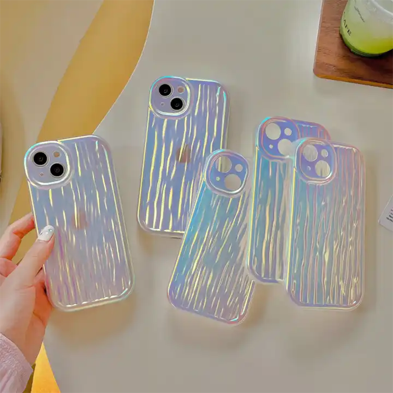 Glossy Gradient Color Laser 3D Stripes Soft TPU Phone Case For iPhone 13 Series