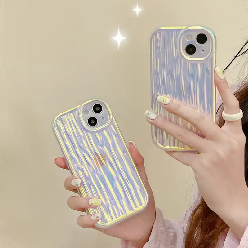 Glossy Gradient Color Laser 3D Stripes Soft TPU Phone Case For iPhone 15 Series