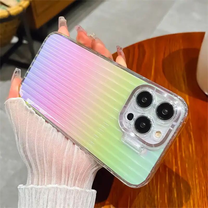 Colorful gradient Rainbow Camera Kickstand Case For iPhone 15 Series