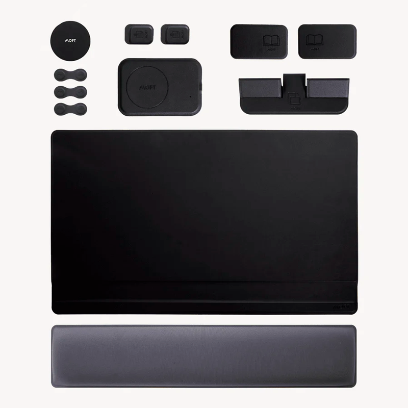 MOFT Smart Desk - Desk Mat with Wrist Rest + Magsafe Wireless Charger and Magsafe Sticker + Memo and Book Holder + Cable Organiser + Tablet Holder