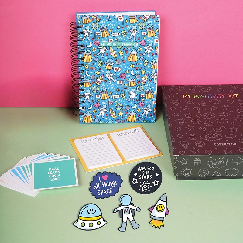 The Positivity Planner 2024 - Fun Blue Space Themed Printed Planner