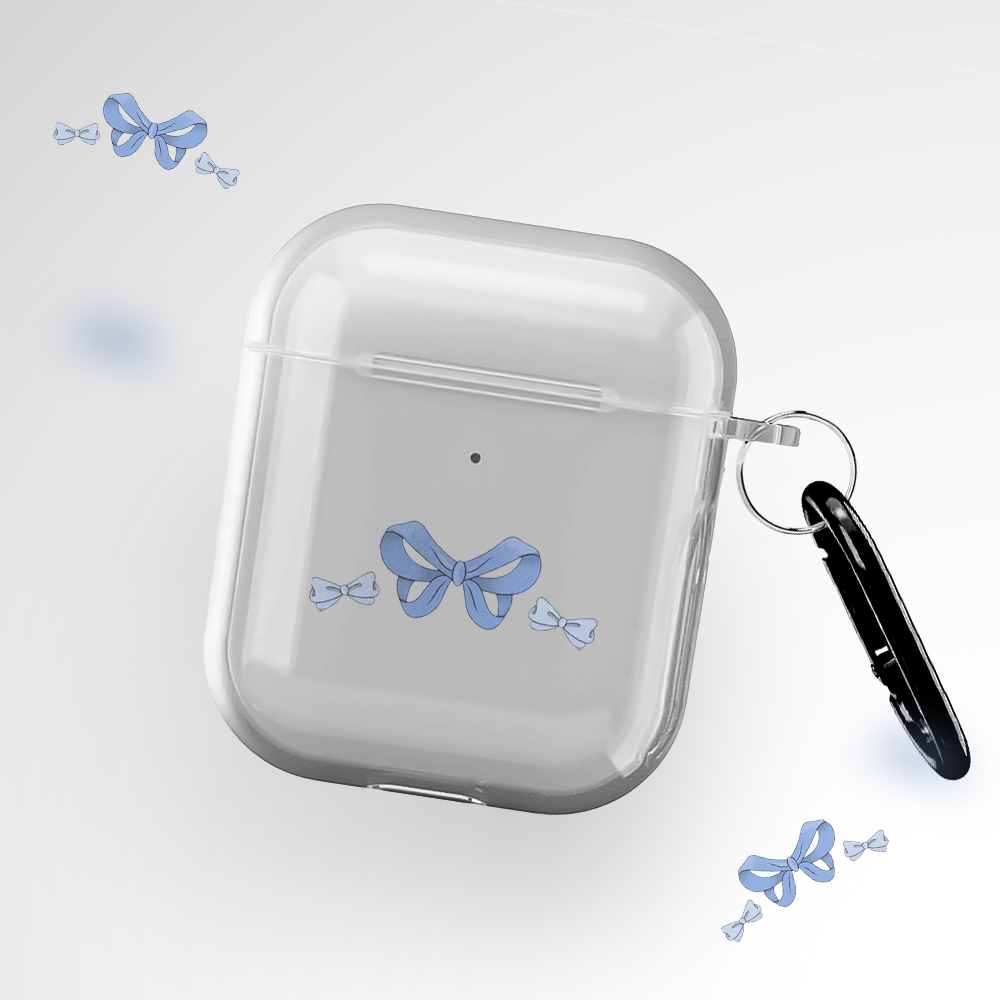 Baby Blue Bow Clear Airpods 1st Gen Case Covers