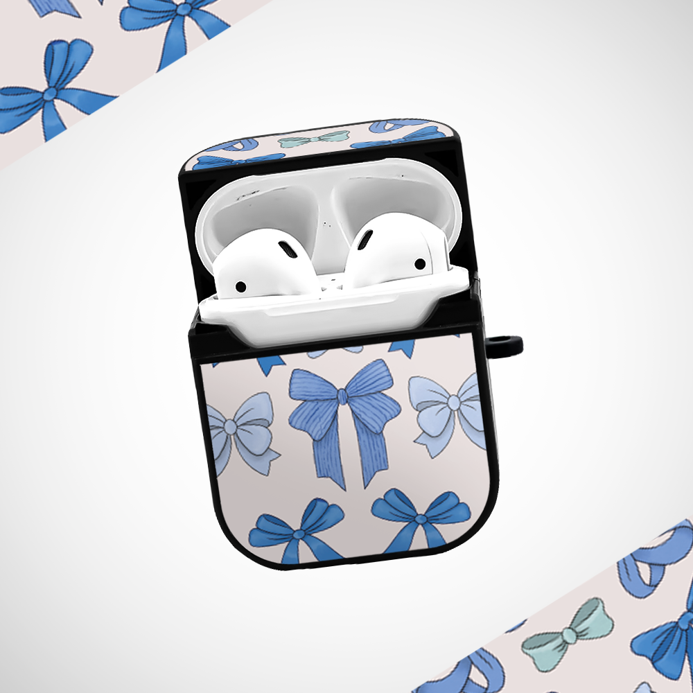 Aesthetic Blue Bow Glass Airpods 1st Gen Case Covers