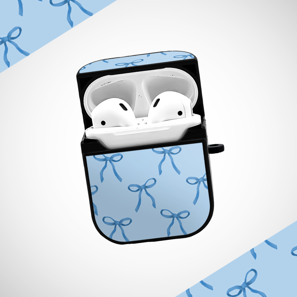 Baby Blue Bow Glass Airpods 1st Gen Case Covers