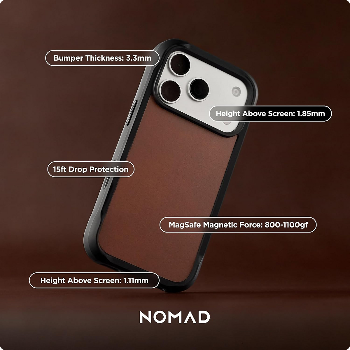 NOMAD Rugged Horween Leather Rustic Brown Case Compatible with iPhone 18 Pro Max