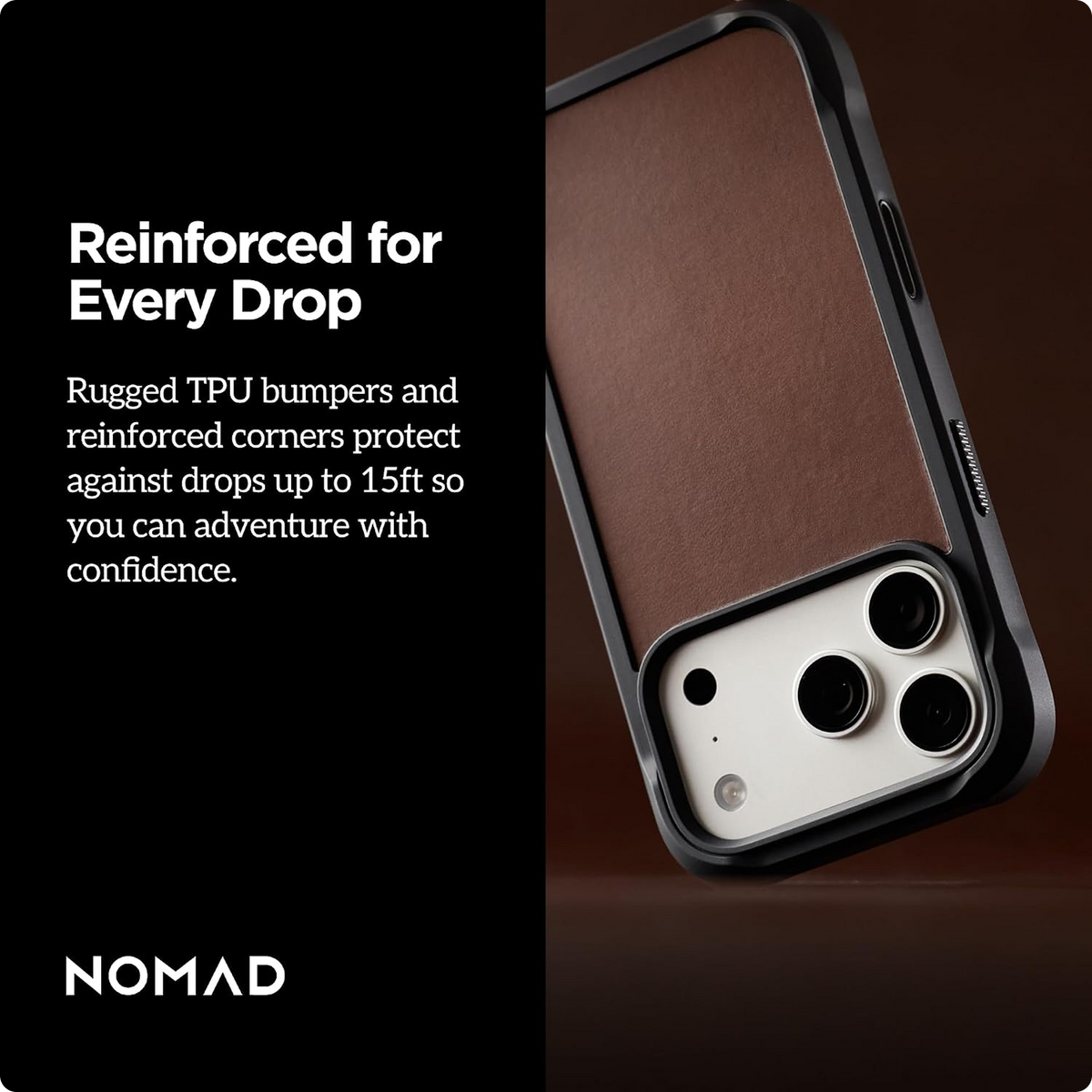 NOMAD Rugged Horween Leather Rustic Brown Case Compatible with iPhone 18 Pro Max