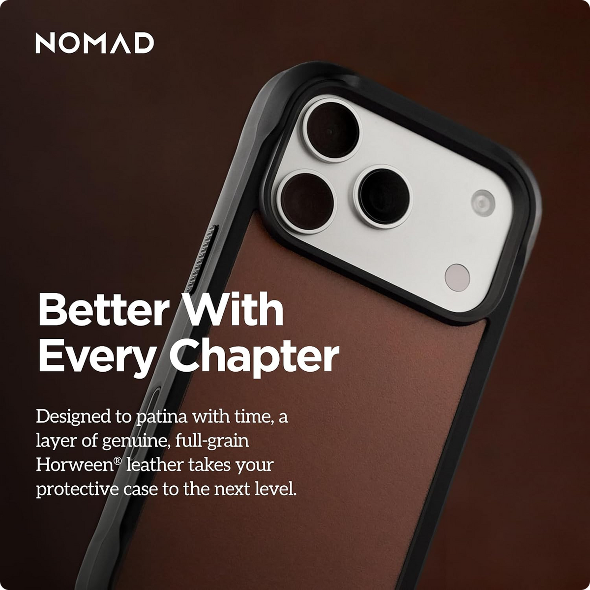 NOMAD Rugged Horween Leather Rustic Brown Case Compatible with iPhone 18 Pro Max