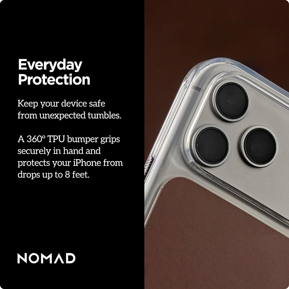 NOMAD Clear Leather iPhone 18 Pro Case Magsafe with Saddle Horween Leather
