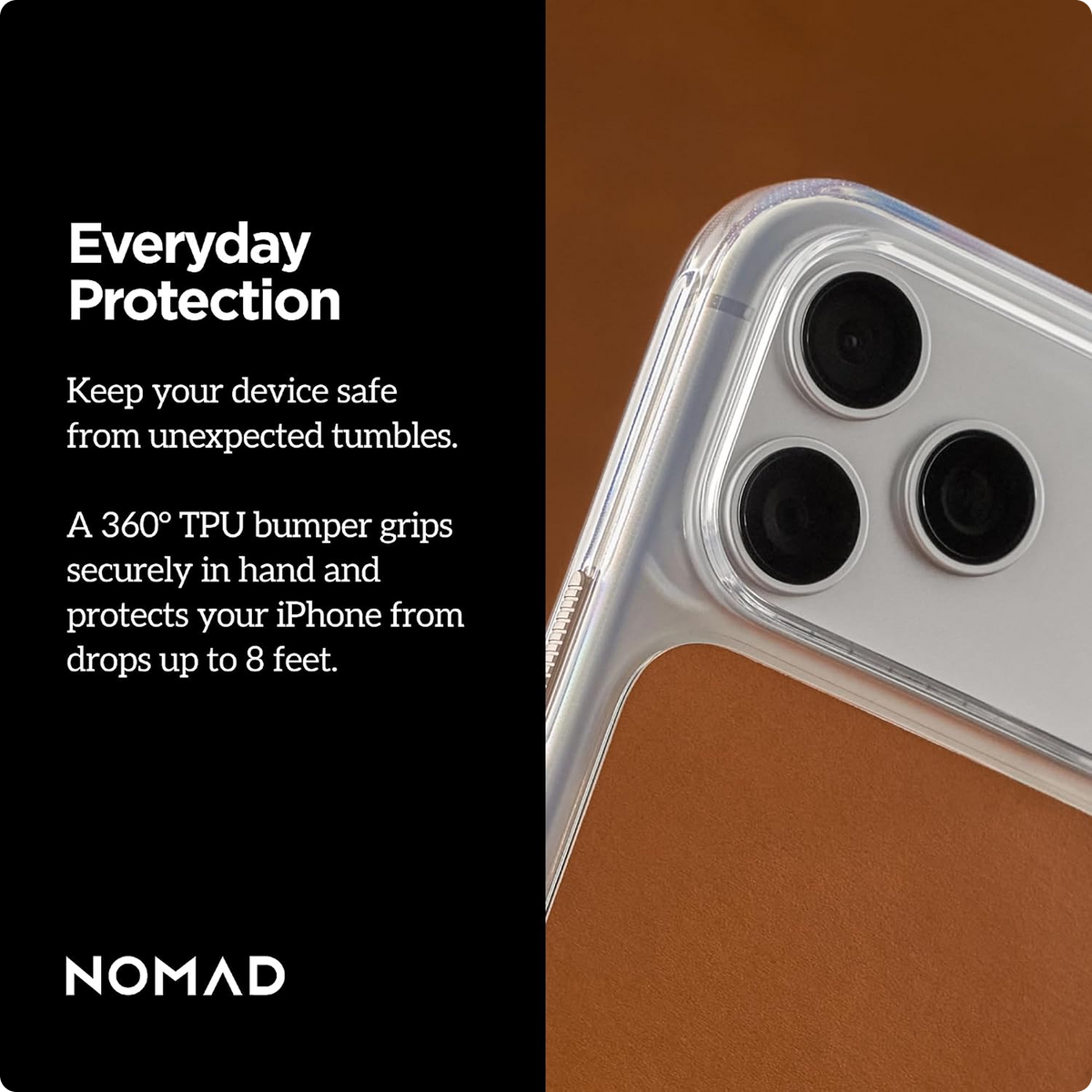 NOMAD Clear Leather iPhone 18 Pro Max Case Magsafe with Saddle Horween Leather