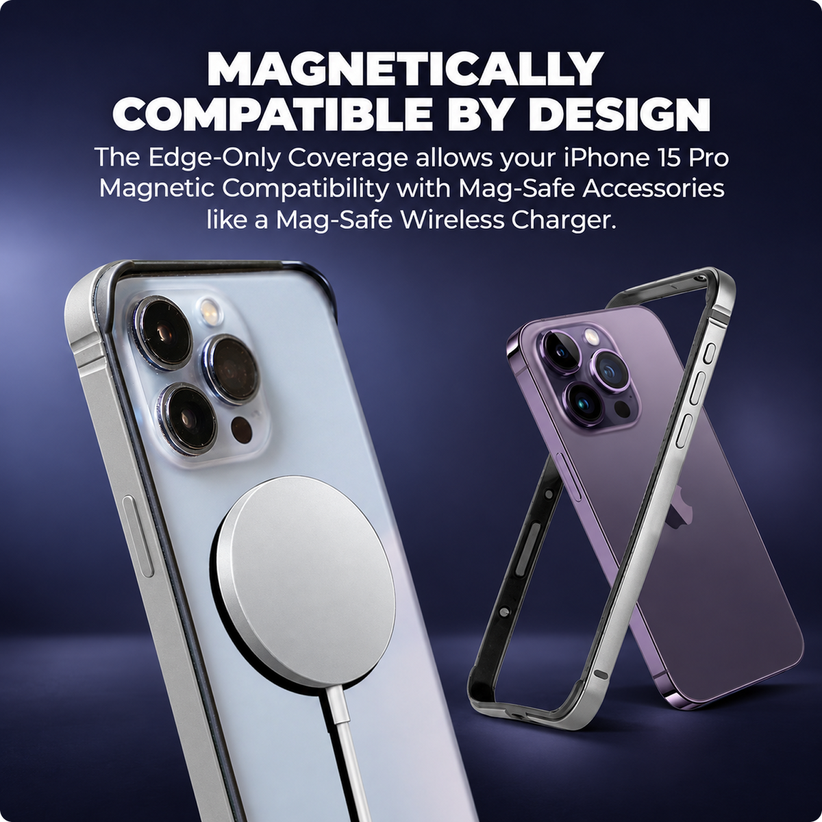 RAEGR Case| Anodized Aluminum Bumper | Supports Magnetic Wireless Charging | Edge Armor Protective Minimal Case Designed for iPhone 15 Pro (6.1-Inch) (2023)