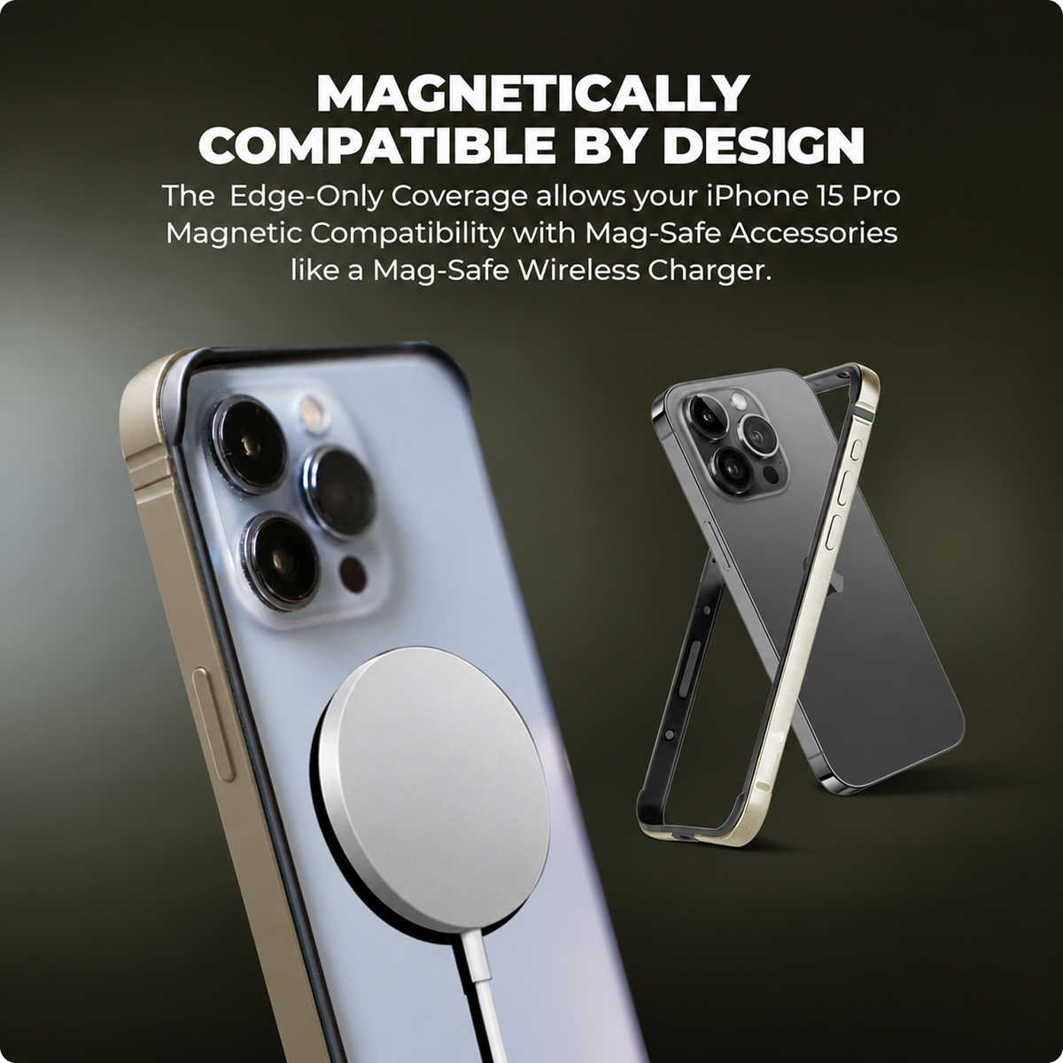 RAEGR Case| Anodized Aluminum Bumper | Supports Magnetic Wireless Charging | Edge Armor Protective Minimal Case Designed for iPhone 15 Pro (6.1-Inch) (2023)