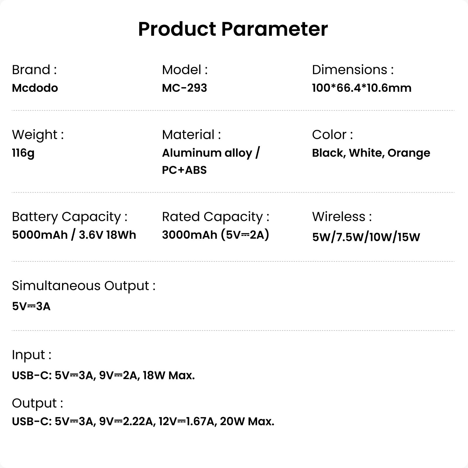 Mcdodo 5000mAh 20W Magnetic Wireless Power Bank