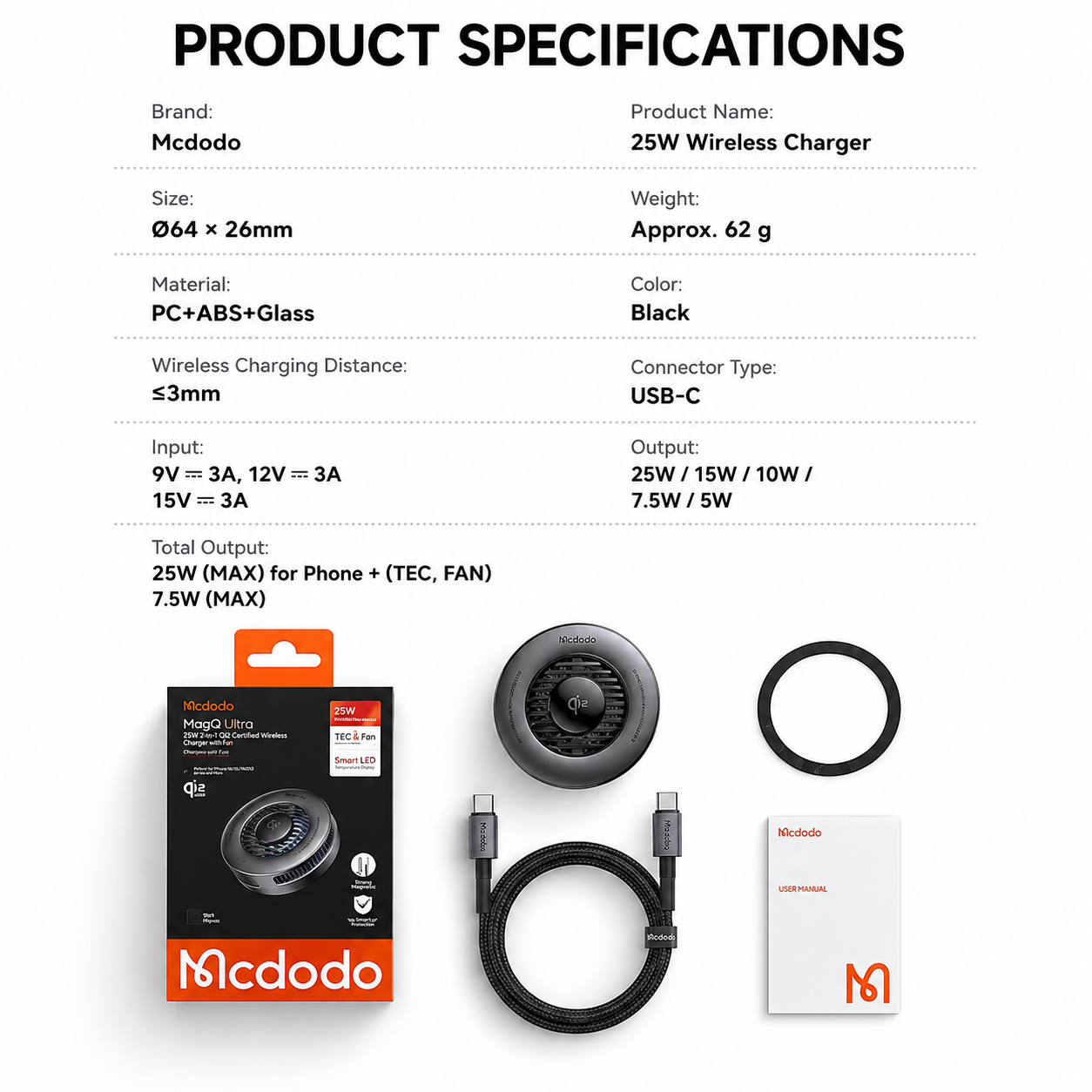 Mcdodo TEC-Cooled Wireless Charging Pad  is Qi2.2 25W certified and TEC-cooled for faster, more efficient charging.