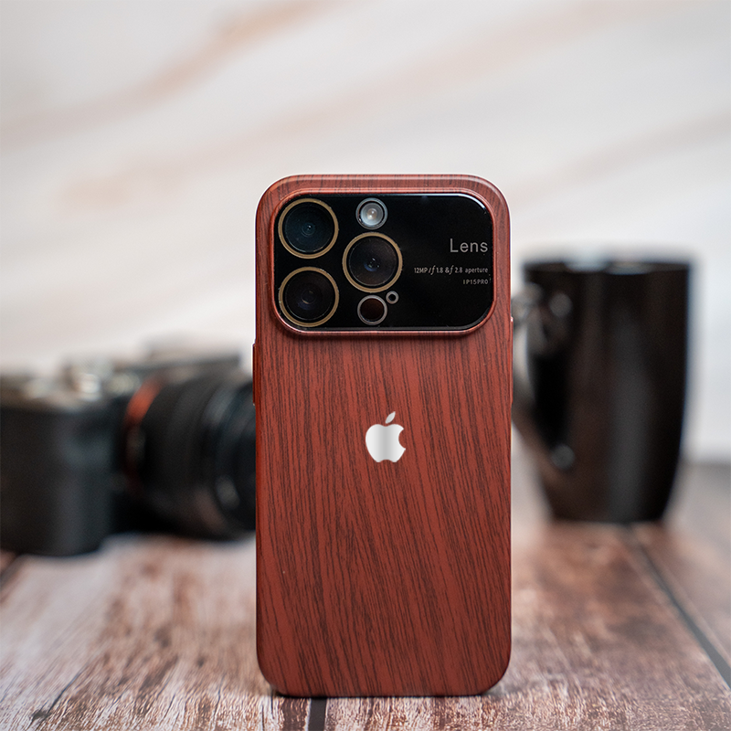 Luxury Wood Grain Shockproof Camera Lens Protector for iPhone 15 Series