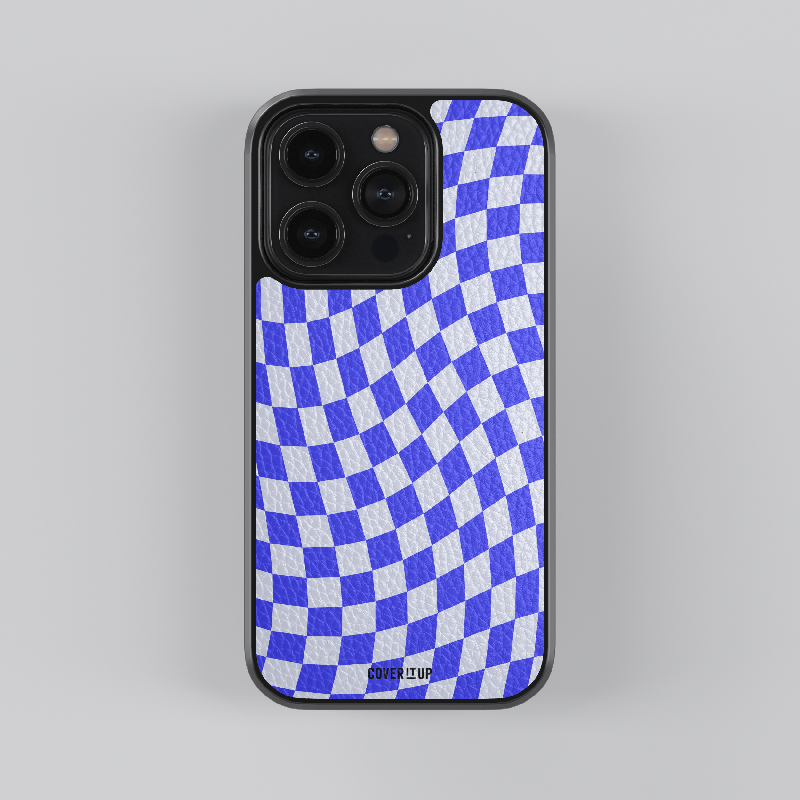 Blue Checkered Leather Case