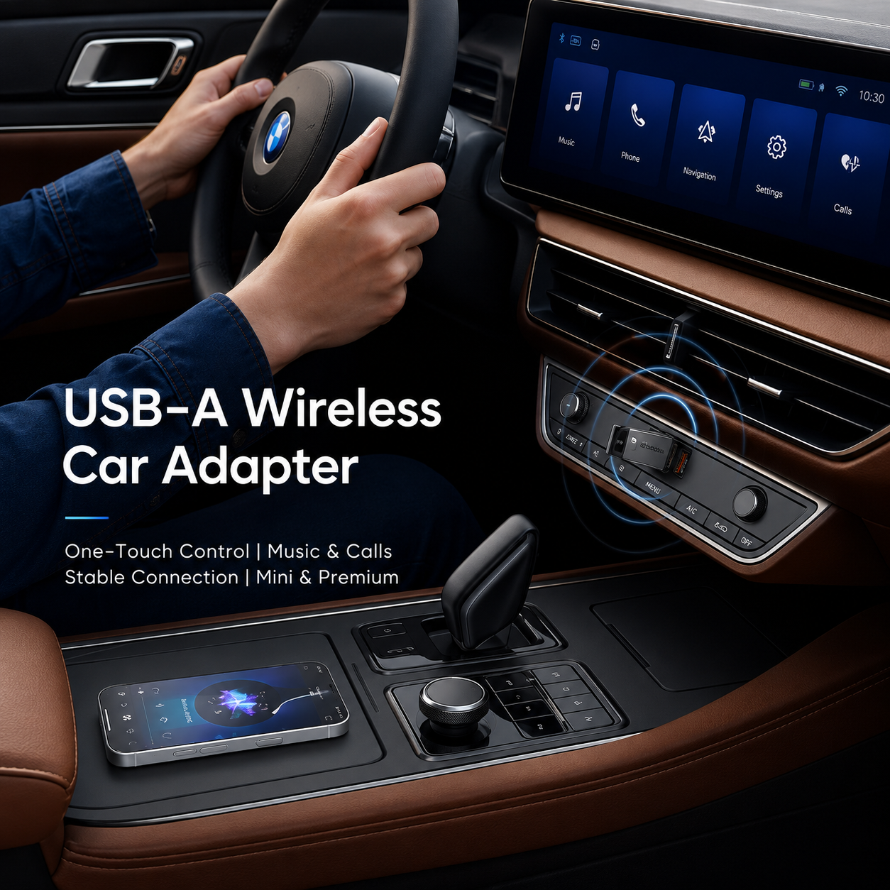 Mcdodo USB-A Wireless Car Adapter with Built-in Multi-Function Button