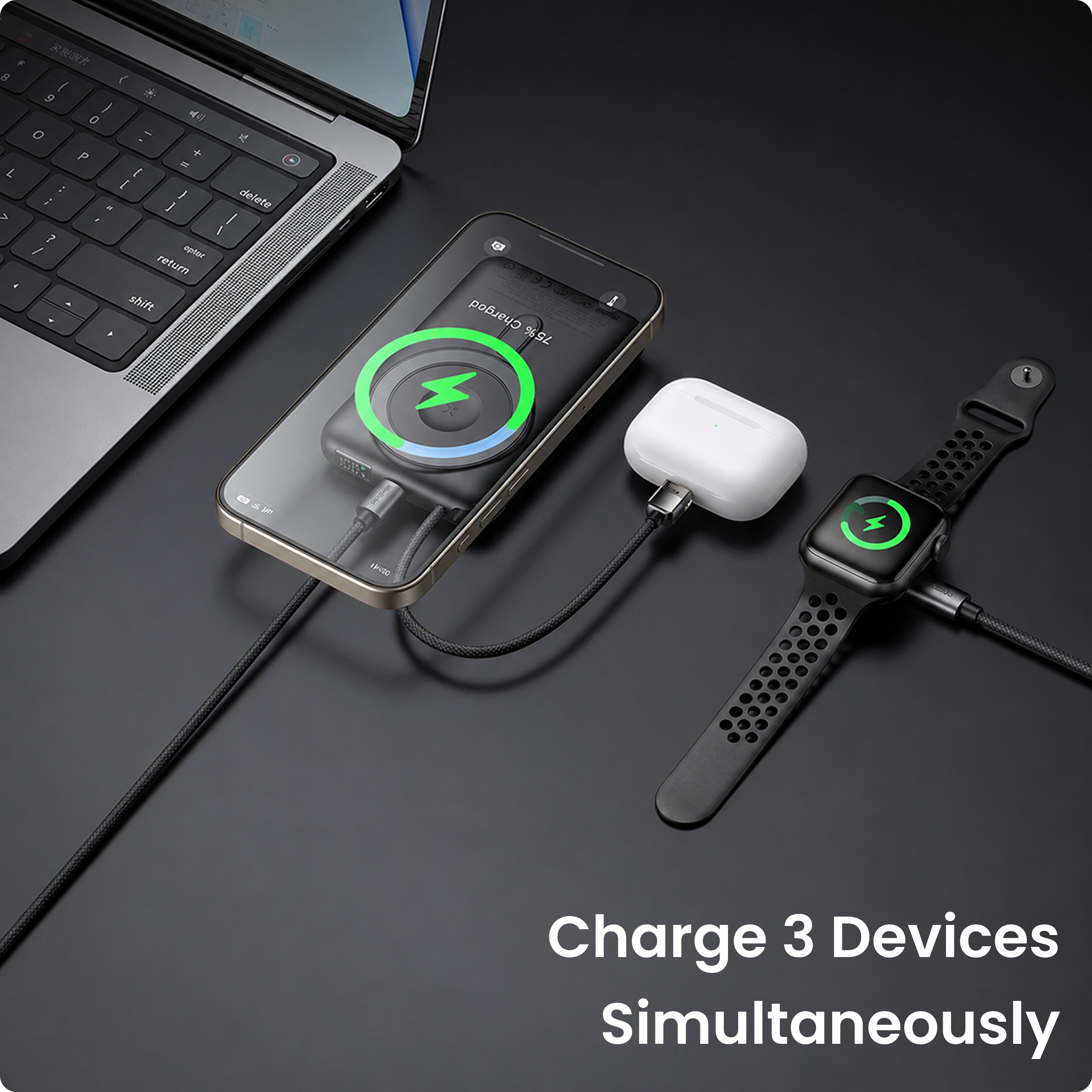 Mcdodo Dual-Zone Magnetic Power Bank with Built-in Cable & Stand 10000mAh 20W Black