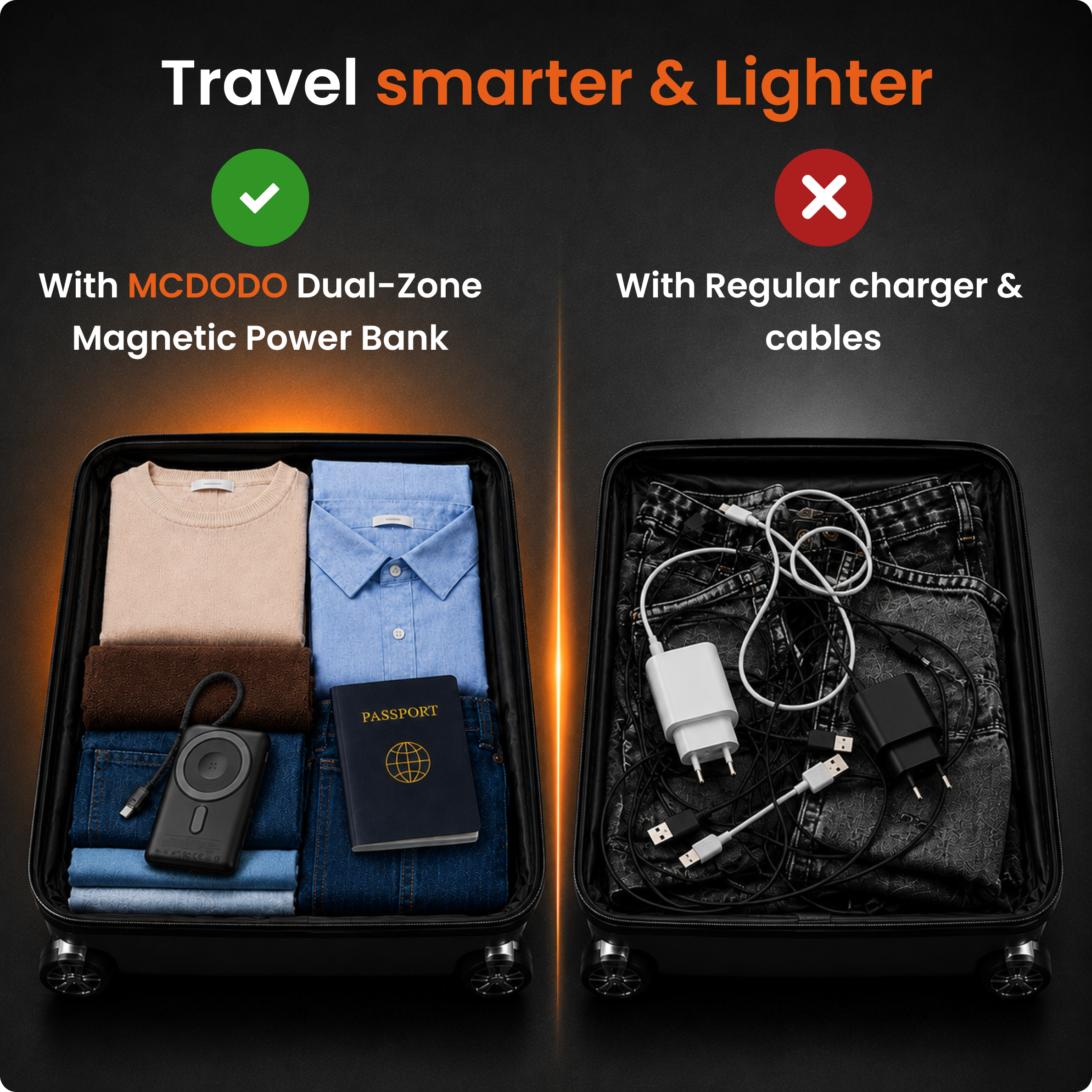 Mcdodo Dual-Zone Magnetic Power Bank with Built-in Cable & Stand 10000mAh 20W Black