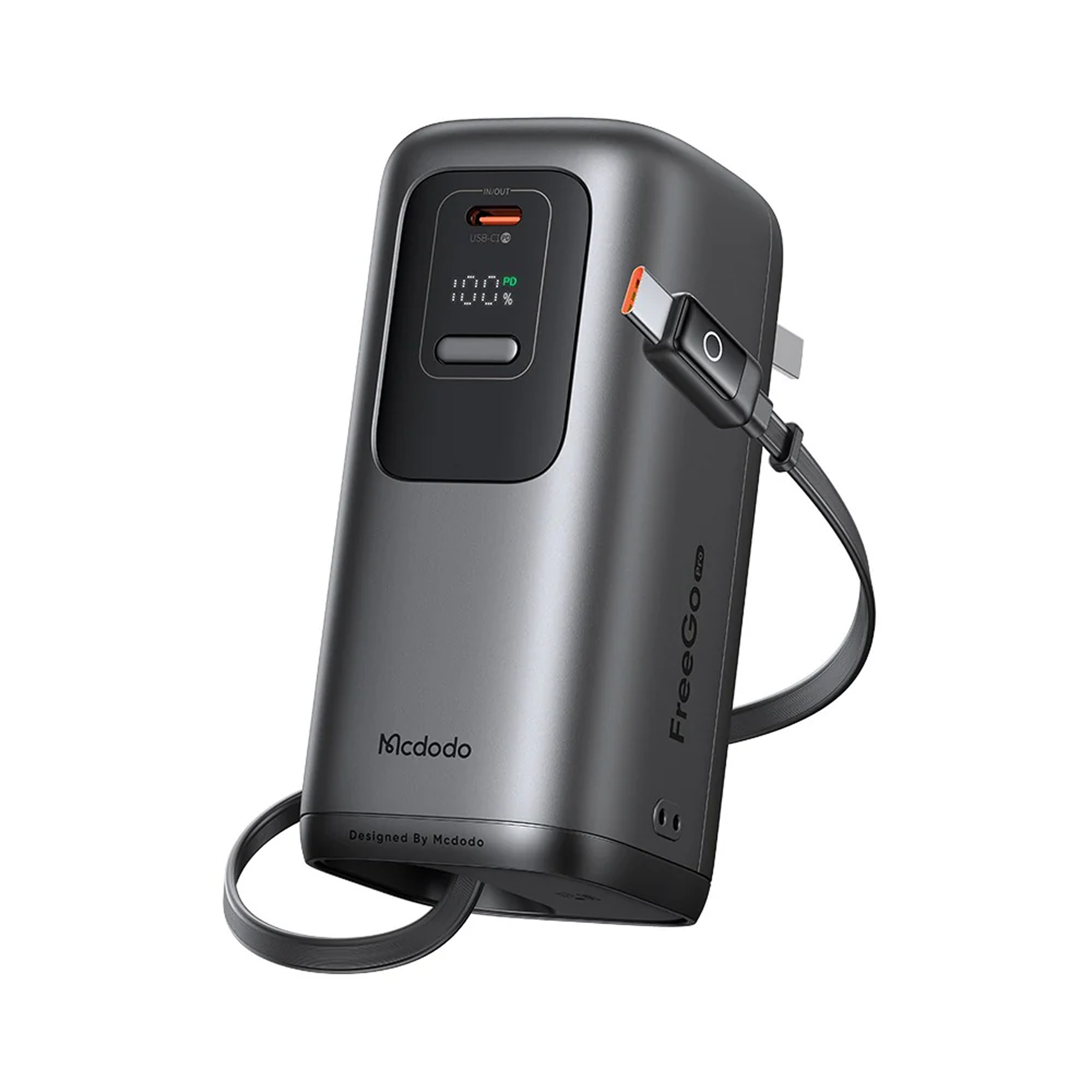 Mcdodo 45W 3-in-1 LED Display 10000 Mah Power Bank with built in International Charger & Retractable Cable