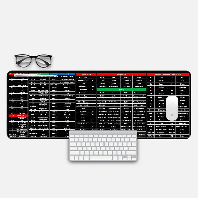 Excel Shortcut Keys Desk Mat and Gaming Mouse Pad