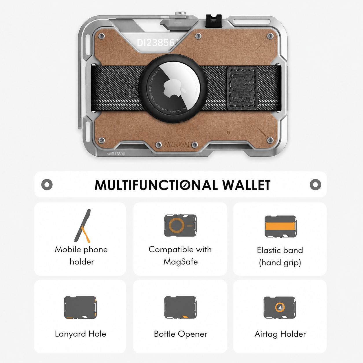 Aulumu G03 Multi-Tool Magnetic Metal Wallet | Genuine Leather Cover | MagSafe