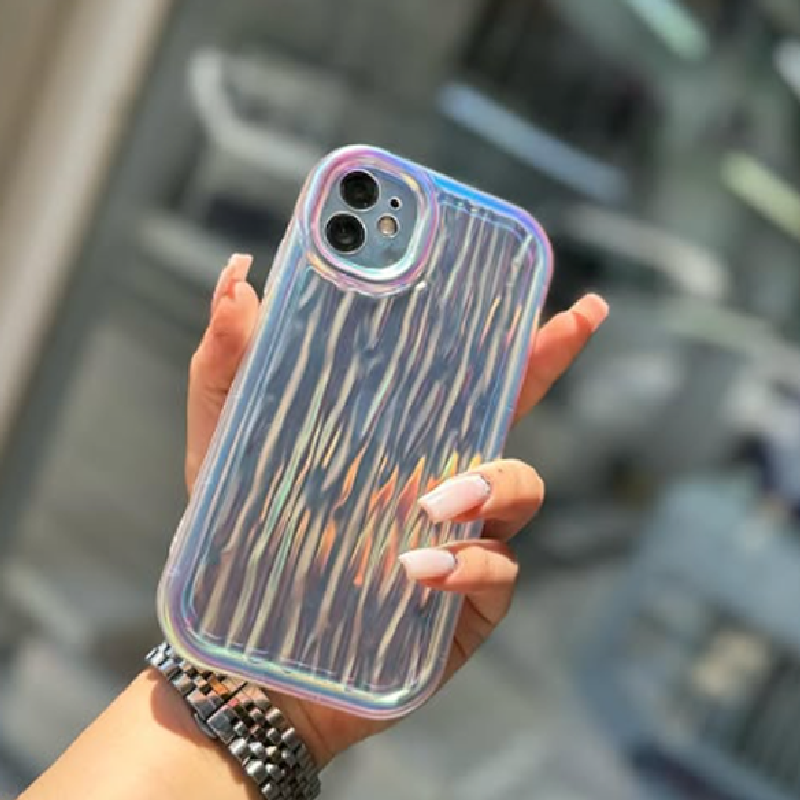 Glossy Gradient Color Laser 3D Stripes Soft TPU Phone Case