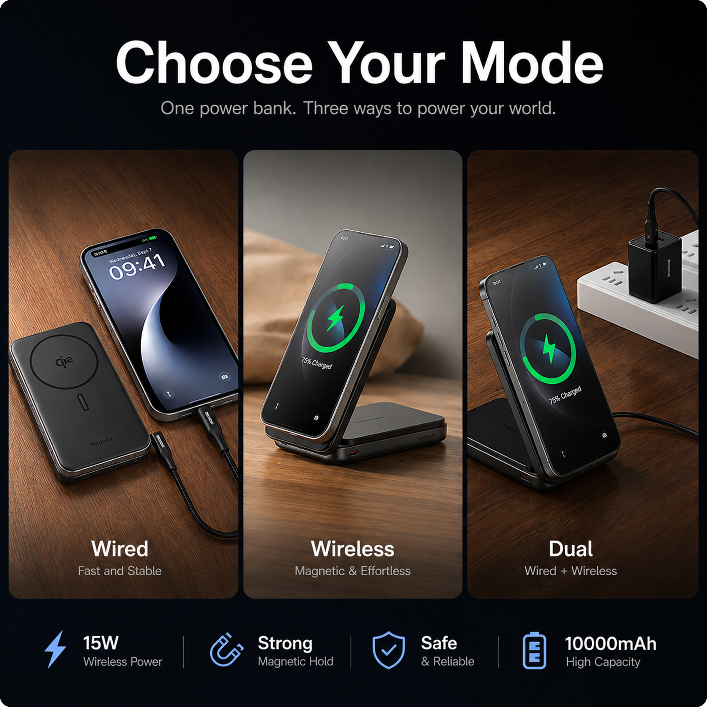 Mcdodo MagQ 2-in-1 10000mAh 20W Qi2 Magnetic Powerbank and Foldable Phone Stand