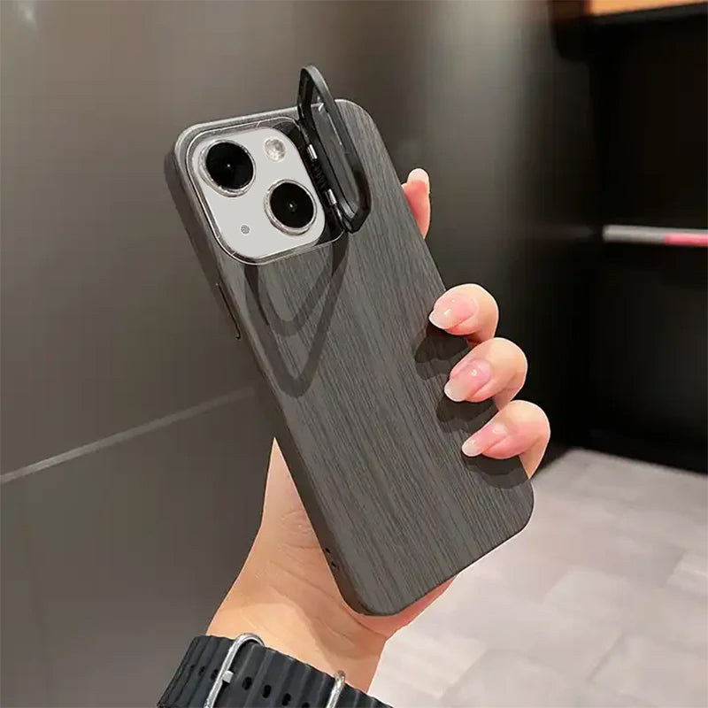 Wooden Finish Textured Case Camera Stent with Kickstand