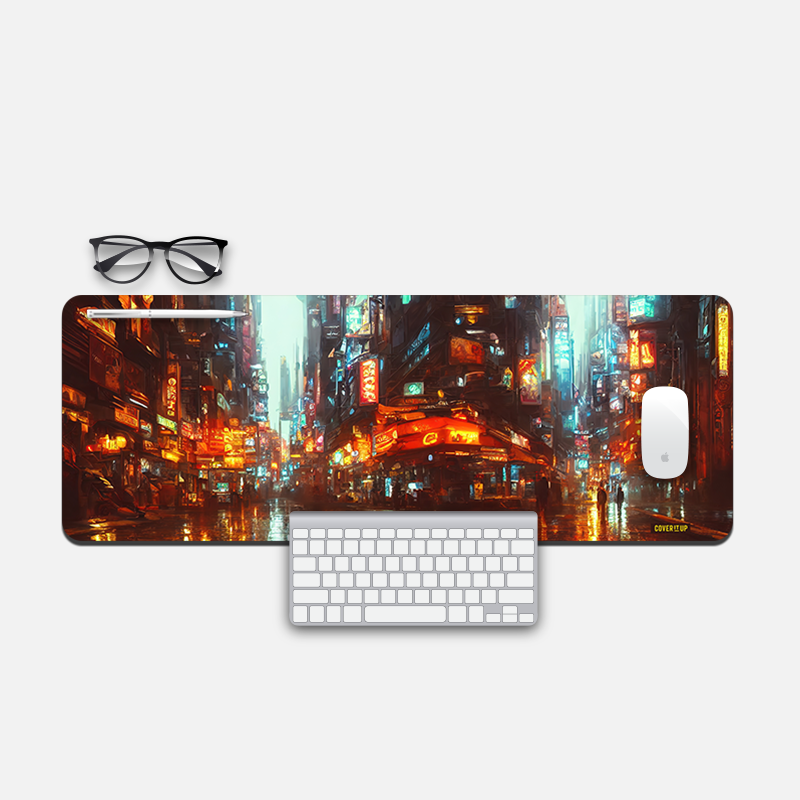 Anime Glowing City Desk Mat and Gaming Mouse Pad