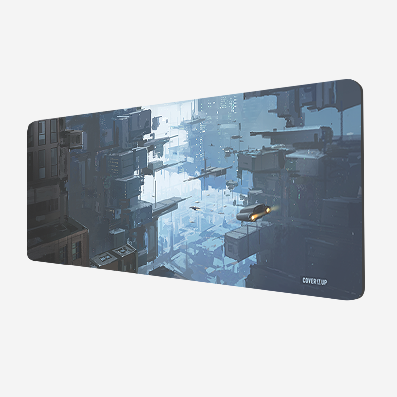 Anime Sci-fi Floating City Desk Mat and Gaming Mouse Pad