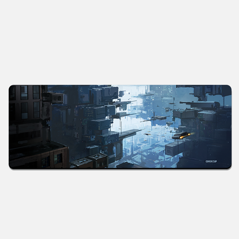 Anime Sci-fi Floating City Desk Mat and Gaming Mouse Pad