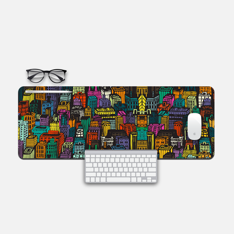 Colourful Cityscape Desk Mat and Gaming Mouse Pad